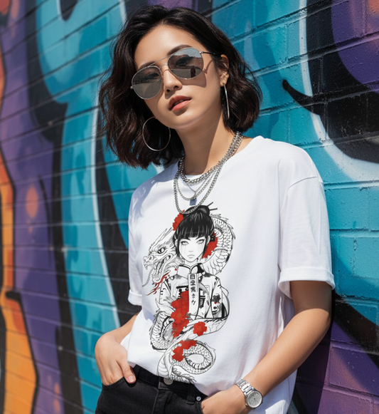 "Dragon Blossom Oversized Tee: Embrace the Spirit of the Serpent Empress"