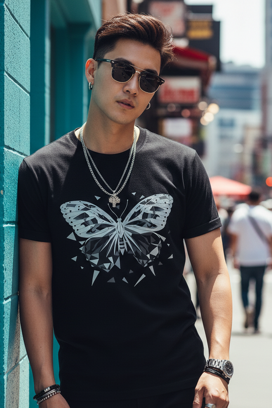 Metamorphosis Echoes: Geometric Butterfly Tee