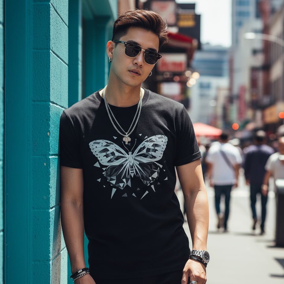 Metamorphosis Echoes: Geometric Butterfly Tee