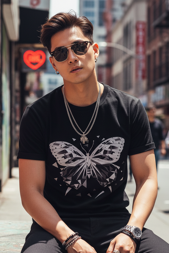 Metamorphosis Echoes: Geometric Butterfly Tee