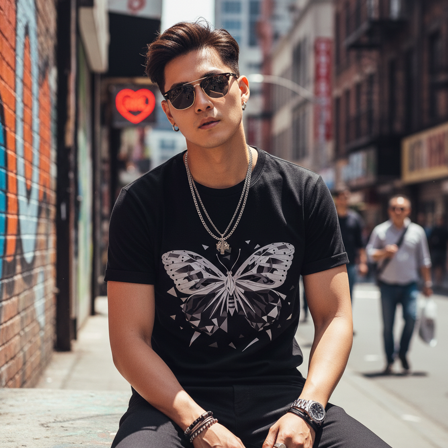 Metamorphosis Echoes: Geometric Butterfly Tee