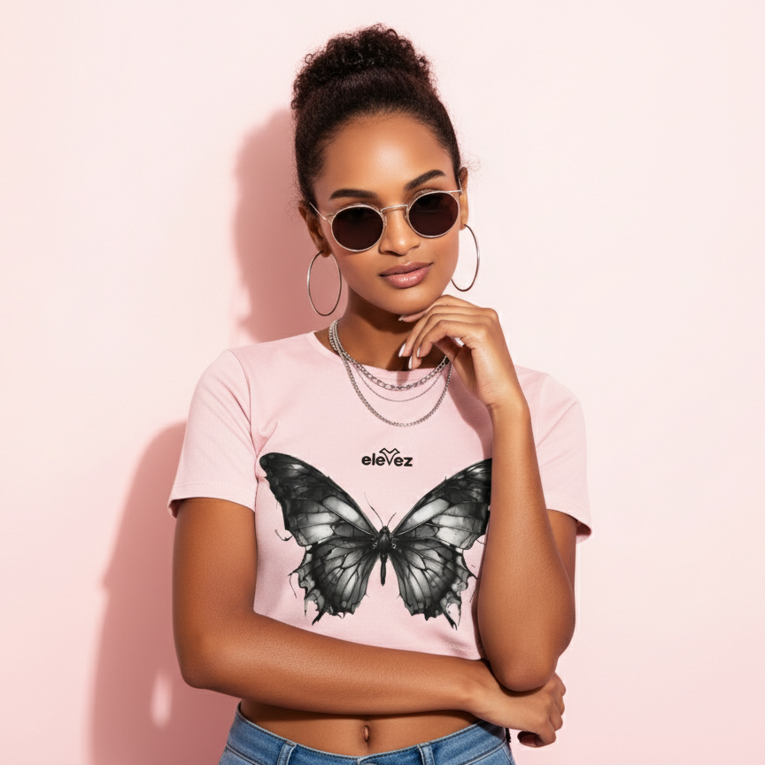"Monarch Shadow" Premium Butterfly Crop Top