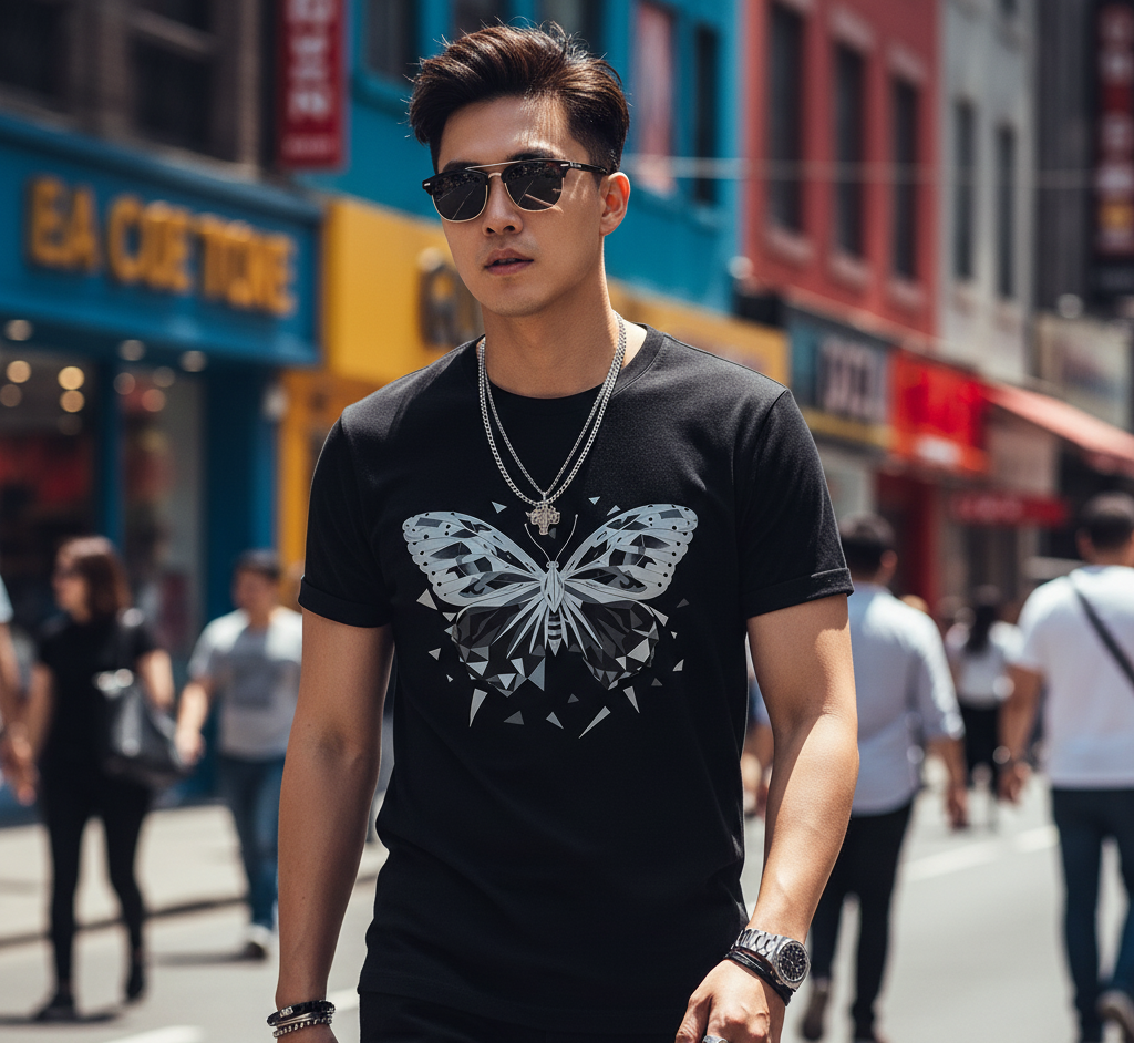 Metamorphosis Echoes: Geometric Butterfly Tee