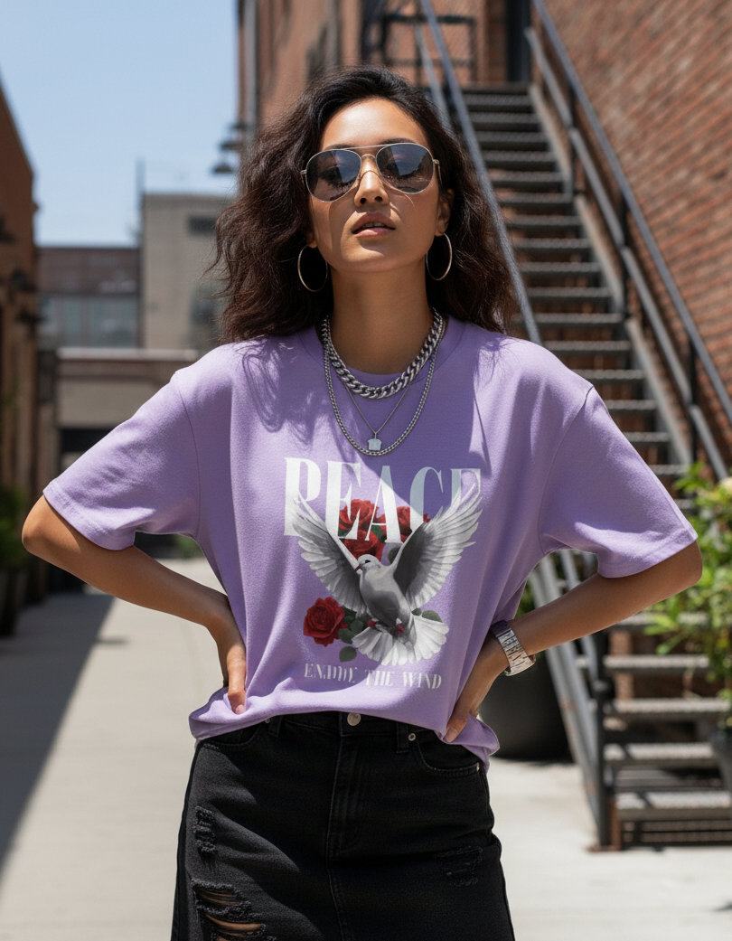 "Peace & Roses" Premium Oversized T-Shirt - The Serenity Streetwear Tee