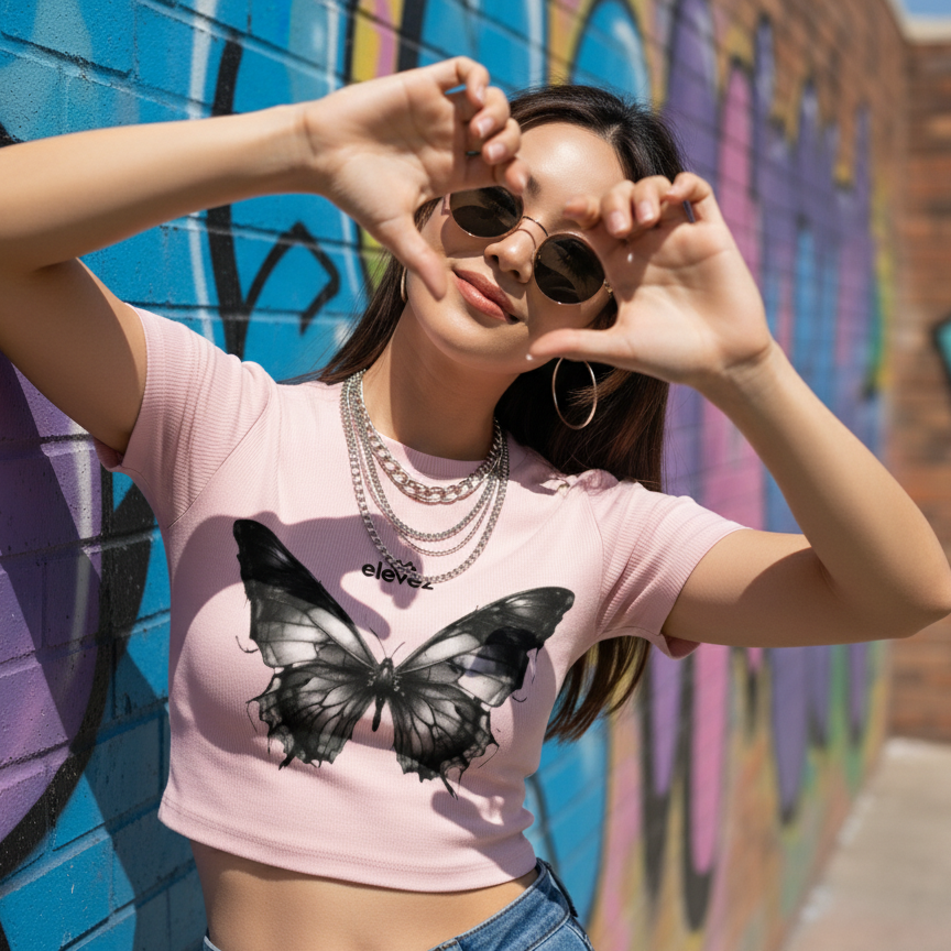 "Monarch Shadow" Premium Butterfly Crop Top