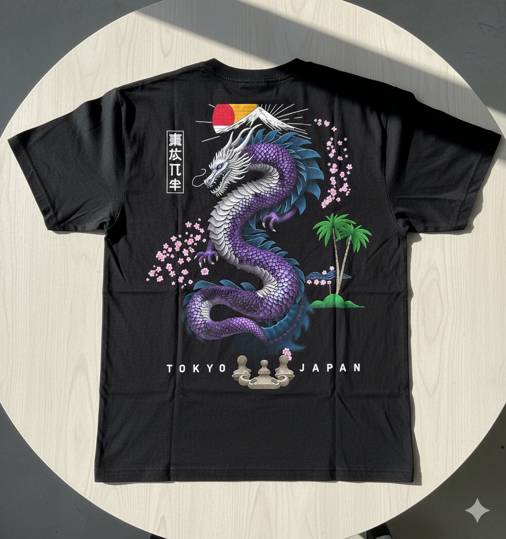 "The Sovereign Serpent" - Black T-Shirt with Japanese Dragon Back Print
