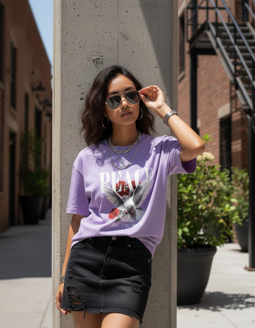 "Peace & Roses" Premium Oversized T-Shirt - The Serenity Streetwear Tee