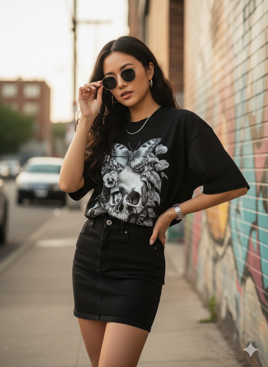 "Memento Mori, Memento Vivere" Oversized Tee, Stylish